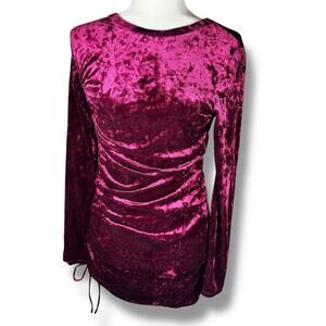 Live To Be Spoiled Burgundy Crushed Velvet Body Con Dress‎ Ruched Side Sz L NWOT